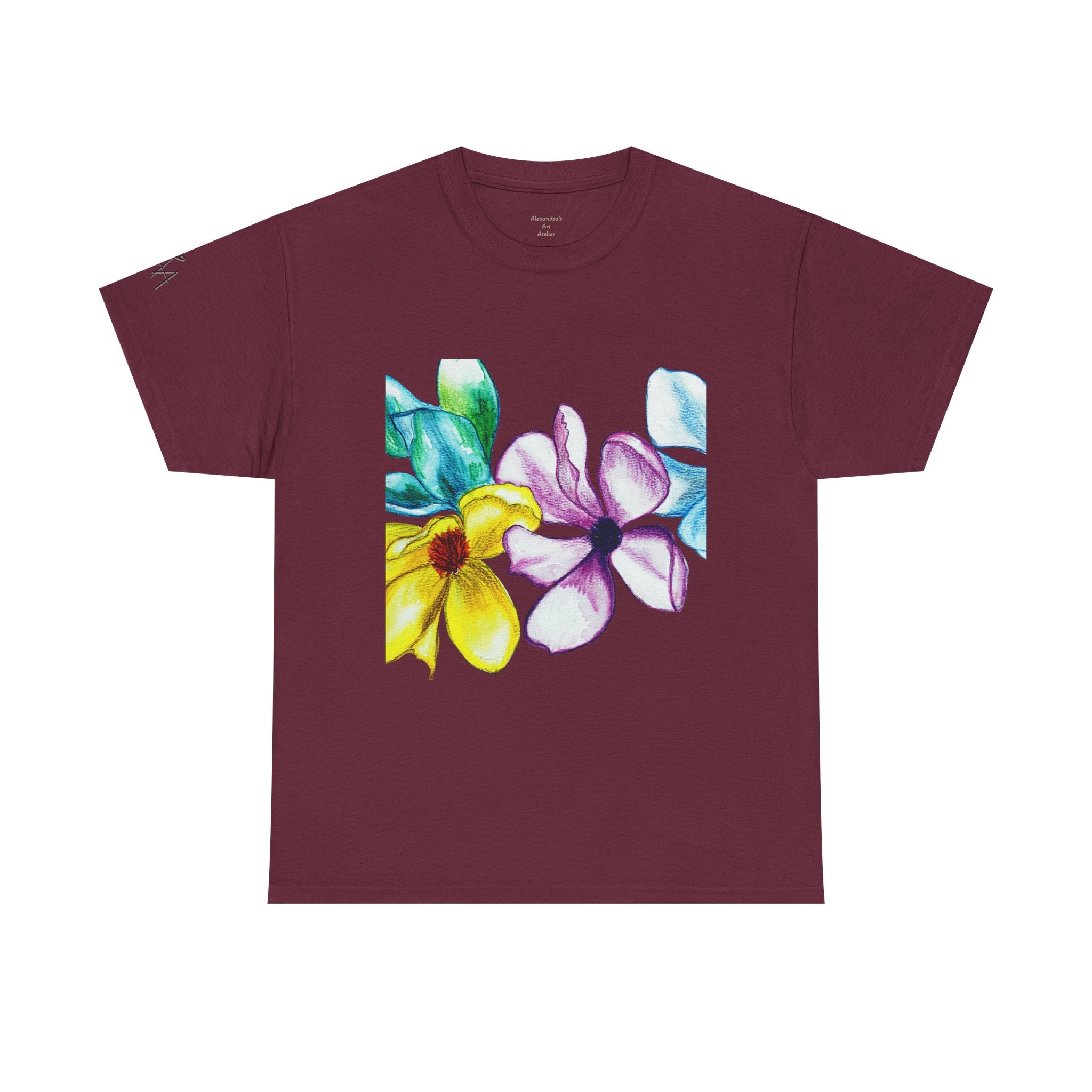 Watercolor Floral Art T-Shirt — Bright Real Flower Painting Tee