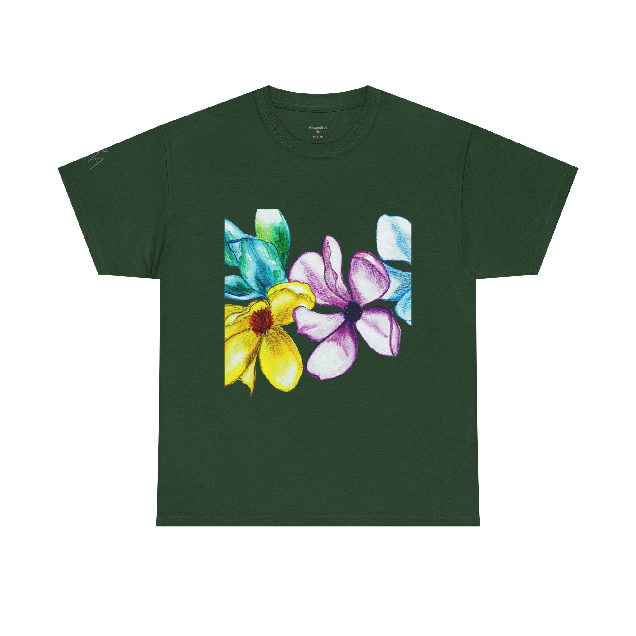Watercolor Floral Art T-Shirt — Bright Real Flower Painting Tee