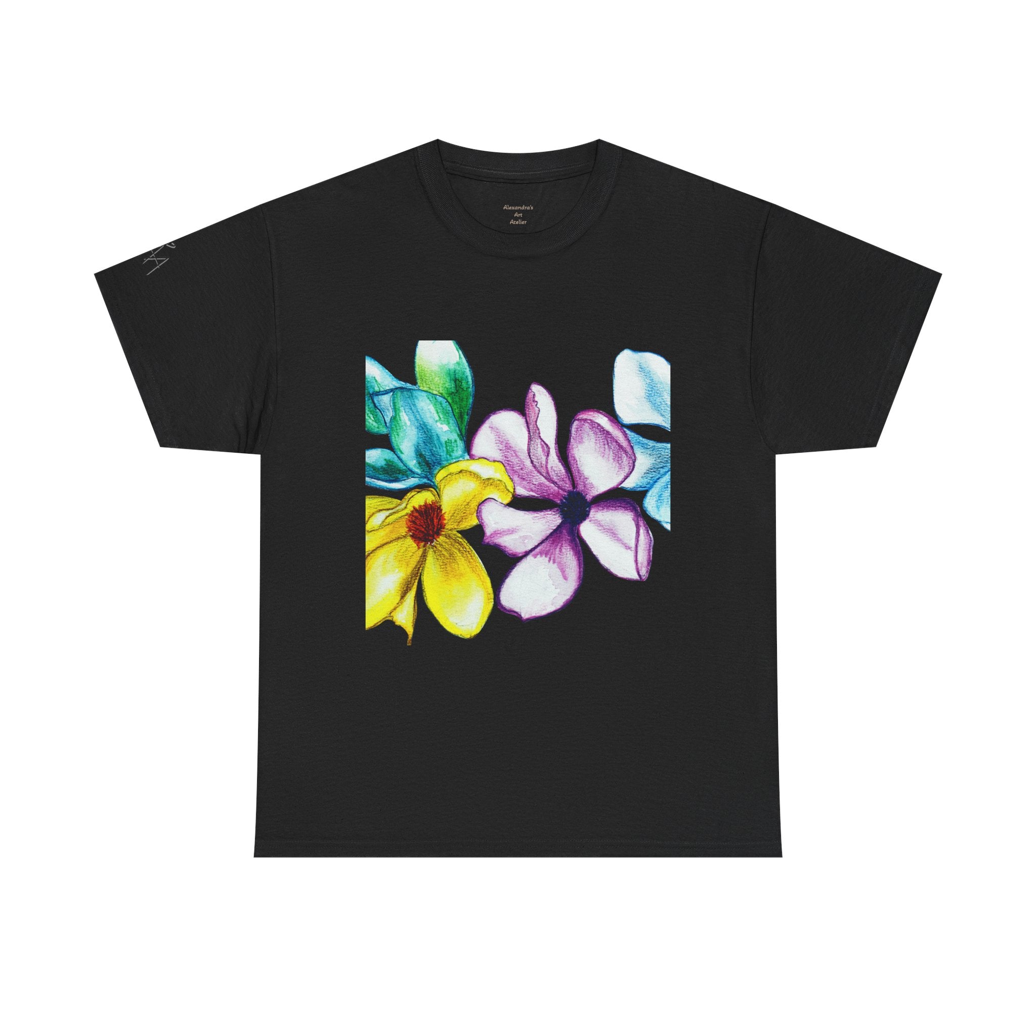Watercolor Floral Art T-Shirt — Bright Real Flower Painting Tee