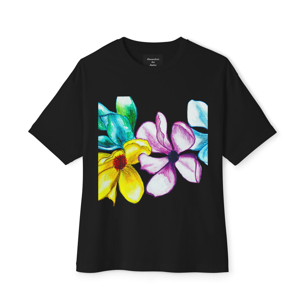 Watercolor Hand-Painted Floral Tee — Vibrant Canvas Flowers Oversized Boxy T-Shirt