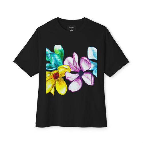 Watercolor Hand-Painted Floral Tee — Vibrant Canvas Flowers Oversized Boxy T-Shirt