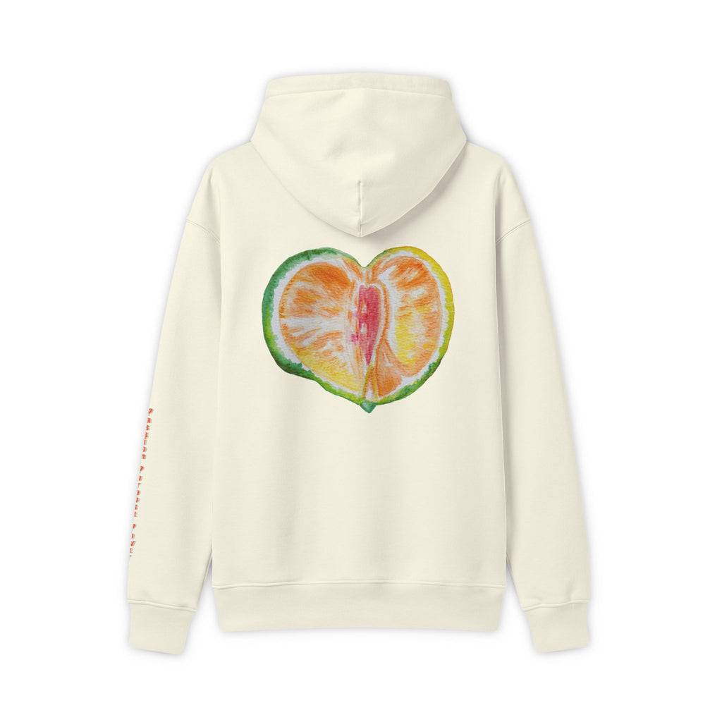 Heart Citrus Hoodie — Watercolor Fruit Graphic Hooded Sweatshirt