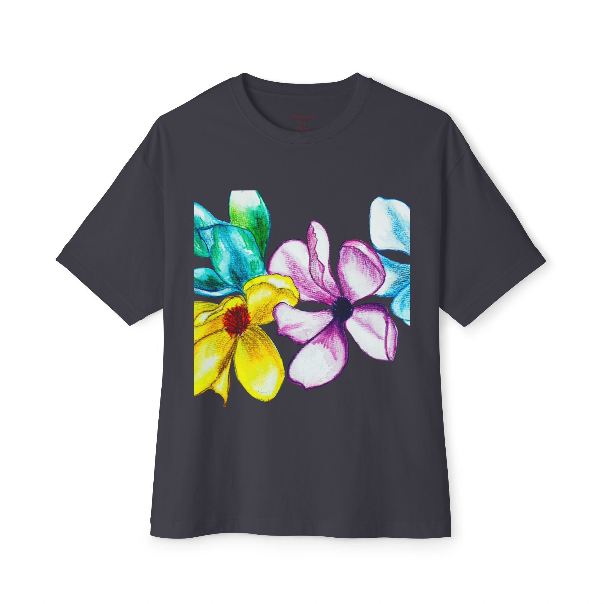 Watercolor Hand-Painted Floral Tee — Vibrant Canvas Flowers Oversized Boxy T-Shirt
