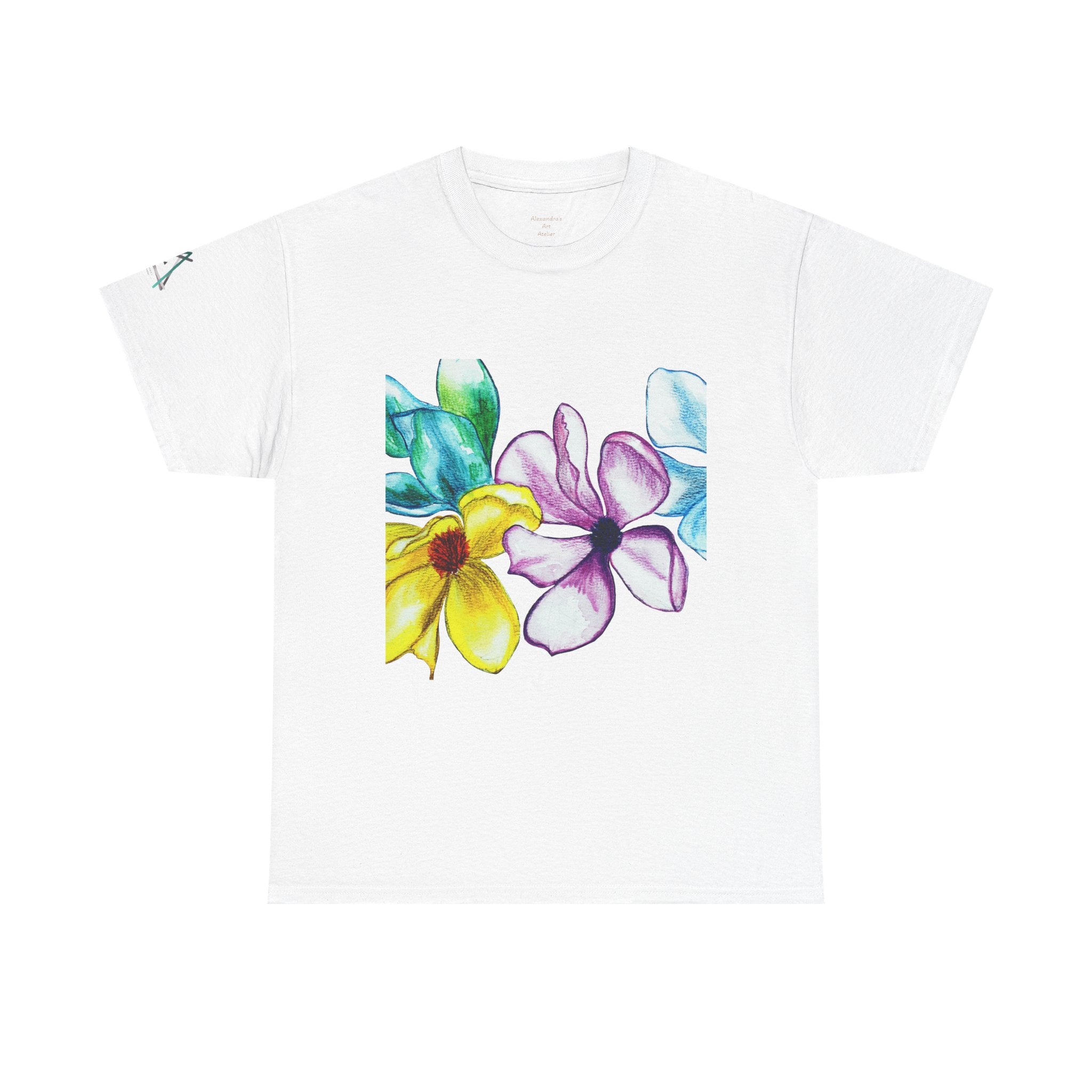 Watercolor Floral Art T-Shirt — Bright Real Flower Painting Tee