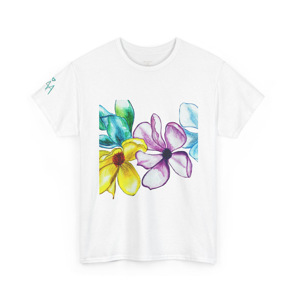 Watercolor Floral Art T-Shirt — Bright Real Flower Painting Tee