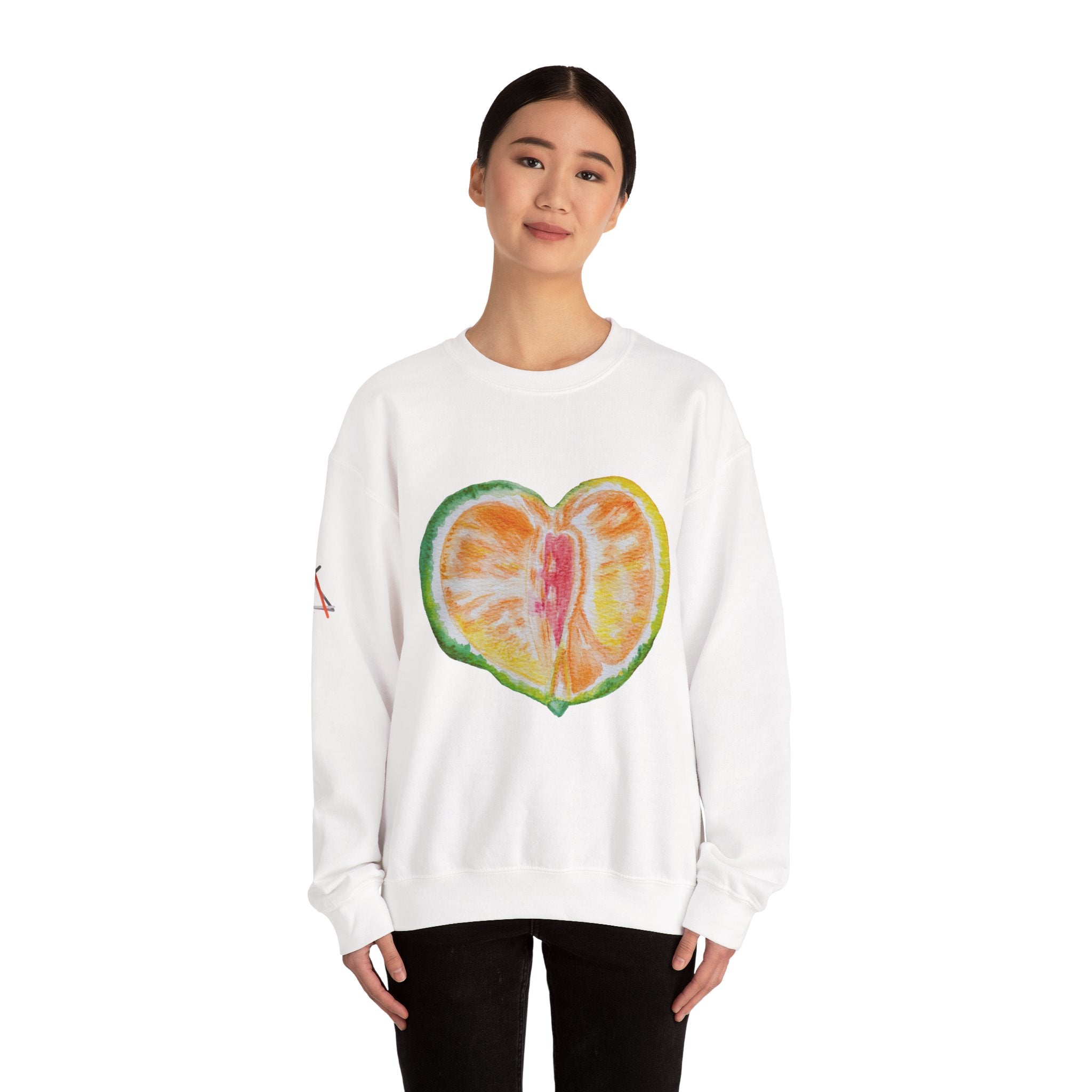 Unisex Handpainted Citrus Heart Crewneck Sweatshirt